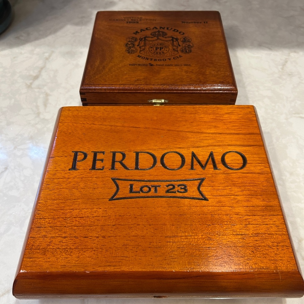 1990s Perdomo and Macanudo Wooden Cigar Boxes- Set of Two- EUC